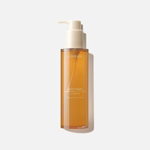 LANEIGE Perfect Renew Nourishing Oil-To-Foam Cleanser 200ml in amber bottle with white pump for efficient cleansing
