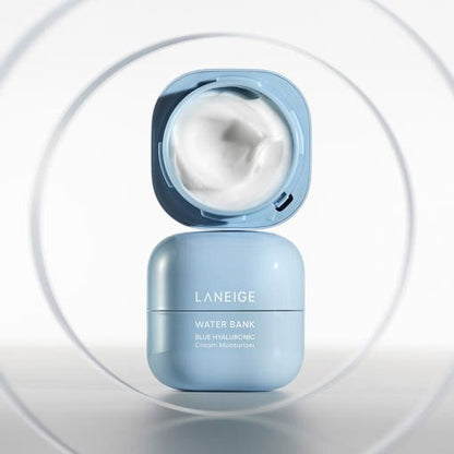 LANEIGE Water Bank Blue Hyaluronic Cream Moisturizer 20ml in blue container with moisture lock and rich creamy texture