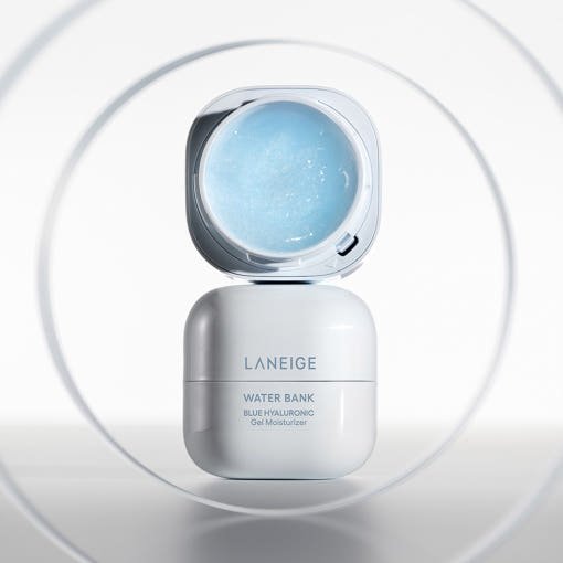 LANEIGE Water Bank Blue Hyaluronic Gel Cream 20ml open jar showing soothing blue gel for long-lasting hydration