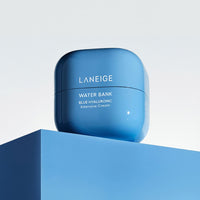 LANEIGE Water Bank Blue Hyaluronic Intensive Cream 20ml in sleek blue container with deep hydration formula on soft gray background