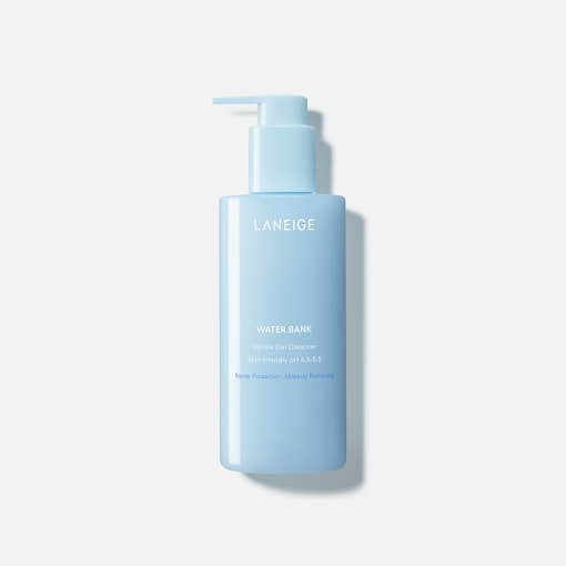 LANEIGE Water Bank Gentle Gel Cleanser 250ml in light blue bottle designed for hydration retention and gentle skin cleansing
