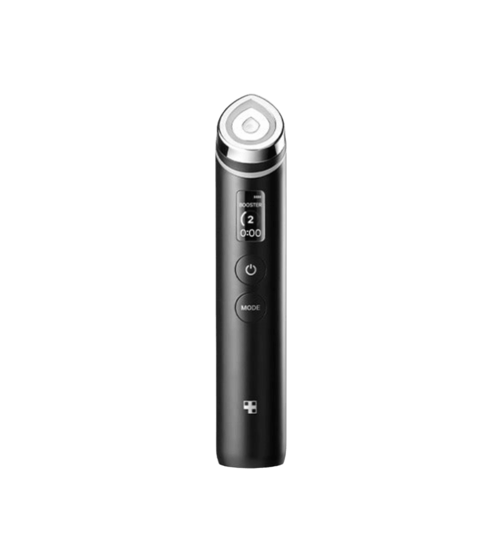 medicube AGE-R Booster Pro #Black sleek black device with digital display and power and mode buttons for skincare use