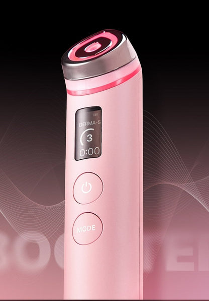 medicube AGE-R Booster Pro #Pink handheld skincare device with digital display and mode buttons for high-tech functionality