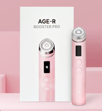 medicube AGE-R Booster Pro #Pink high-tech skincare device with digital display and sleek pink cylindrical design