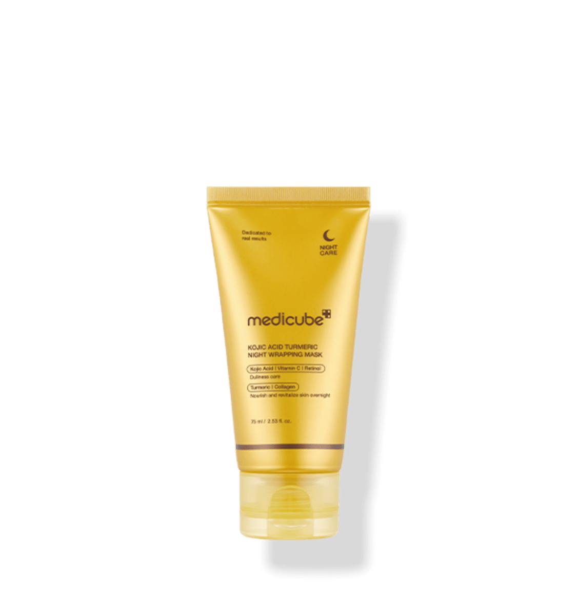 medicube Kojic Acid Turmeric Night Wrapping Mask 75ml in bright yellow tube for nighttime brightening care