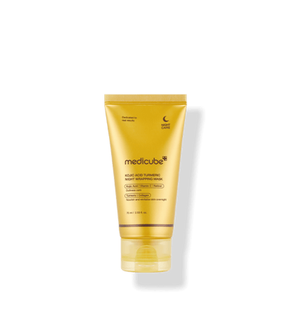 medicube Kojic Acid Turmeric Night Wrapping Mask 75ml in bright yellow tube for nighttime brightening care