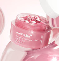 medicube PDRN Pink Collagen Capsule Cream 55ml in pink jar with radiant collagen capsules for skin radiance boost