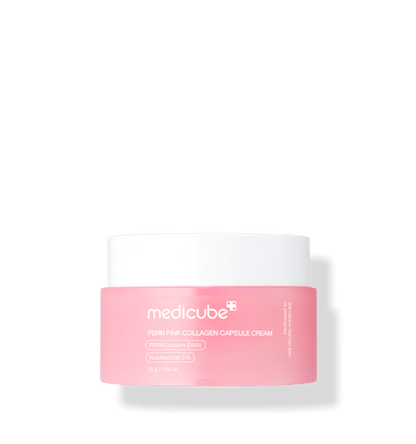 medicube PDRN Pink Collagen Capsule Cream 55ml in soft pink jar highlighting radiance boosting skincare benefits