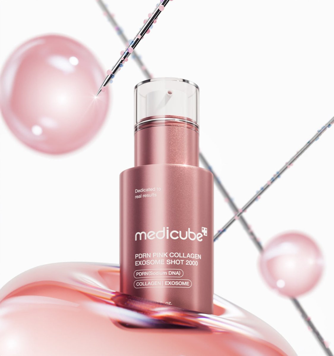 medicube PDRN Pink Collagen Exosome Shot 2000 30ml in pink bottle enhancing radiance with collagen and exosome serum