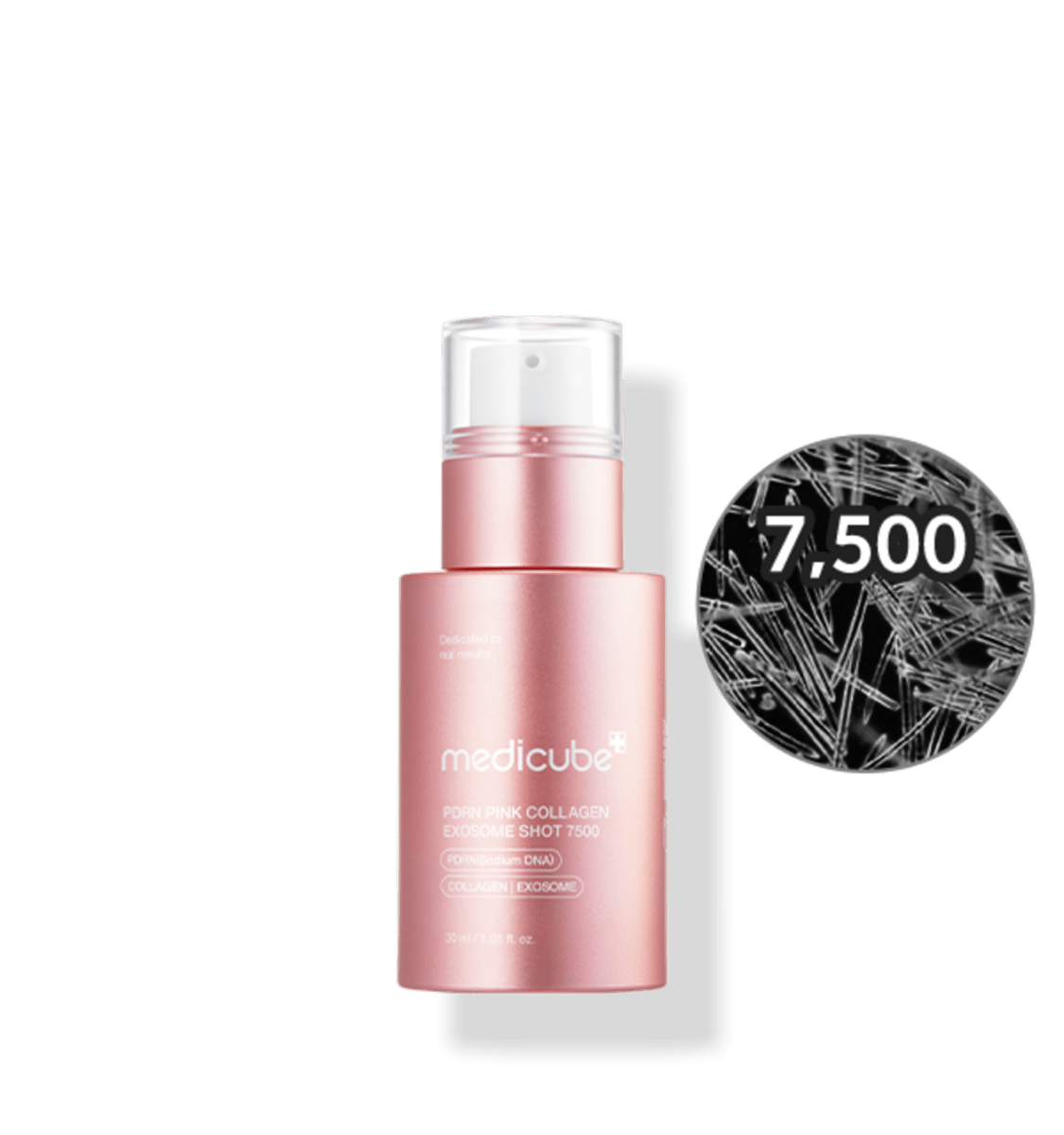 medicube PDRN Pink Collagen Exosome Shot 7500 30ml in pink bottle promoting cell regeneration and skin renewal