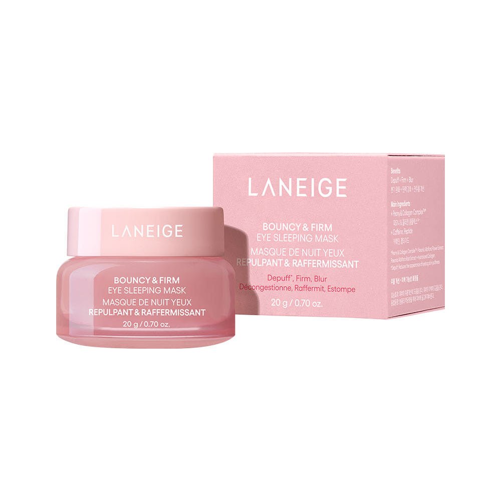 LANEIGE Bouncy & Firm Eye Sleeping Mask 20g in pink jar with matching box to depuff and firm skin around eyes