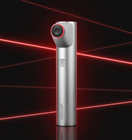 medicube AGE-R HIGH FOCUS SHOT device in silver with red ring detail, designed for targeted elasticity care treatment