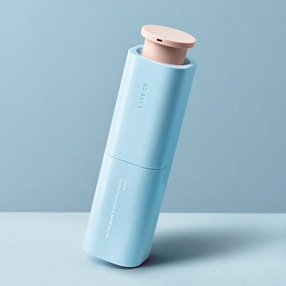 LANEIGE Water Bank Blue Hyaluronic Serum 30ml in sleek light blue bottle with pump, hydration boost formula visible
