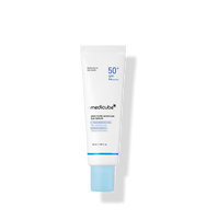 medicube Zero Pore Moisture Sun Serum 50ml in white tube with blue cap providing hydration boost and sun protection SPF 50+