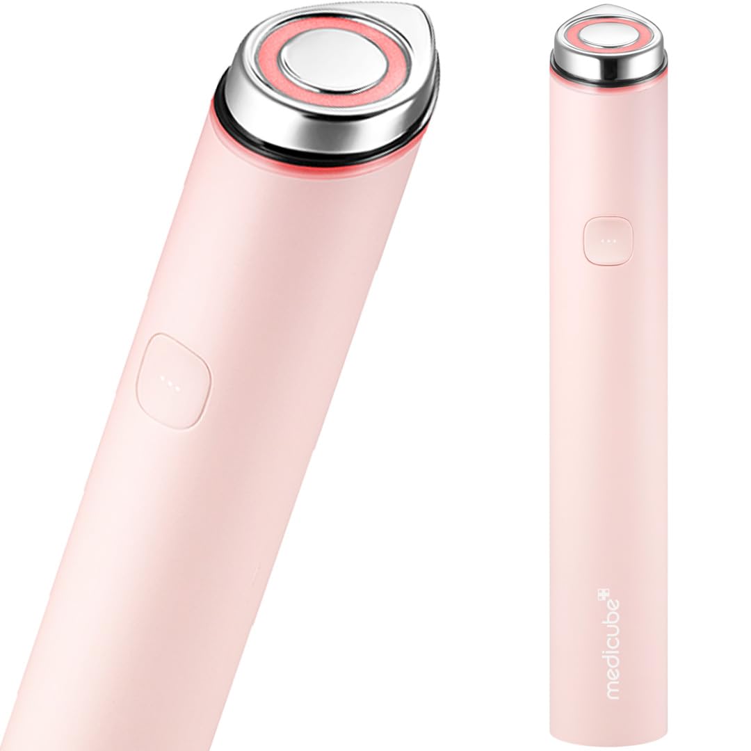 medicube AGE-R Booster Pro "MINI" #Pink sleek compact device with circular metal head for improved absorption