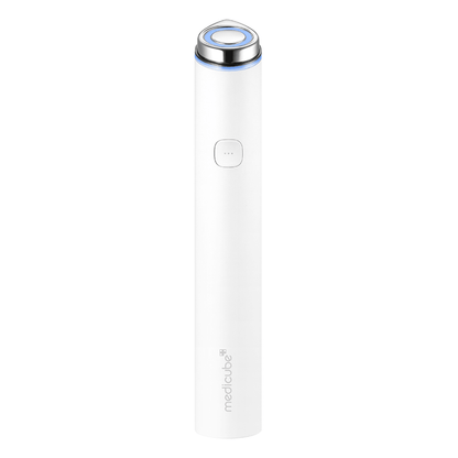 medicube AGE-R Booster Pro "MINI" #White sleek device with silver top ring and blue LED for enhanced absorption care