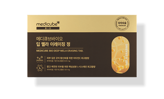 medicube Bio Deep Mela Erasing Tab 28 tablets packaging with gold and dark brown design targeting pigmentation care