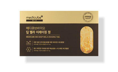 medicube Bio Deep Mela Erasing Tab 28 tablets in gold and brown box targeting pigmentation with advanced formula