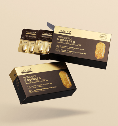 medicube Bio Deep Mela Erasing Tab 28 tablets in black and gold packaging targeting pigmentation correction