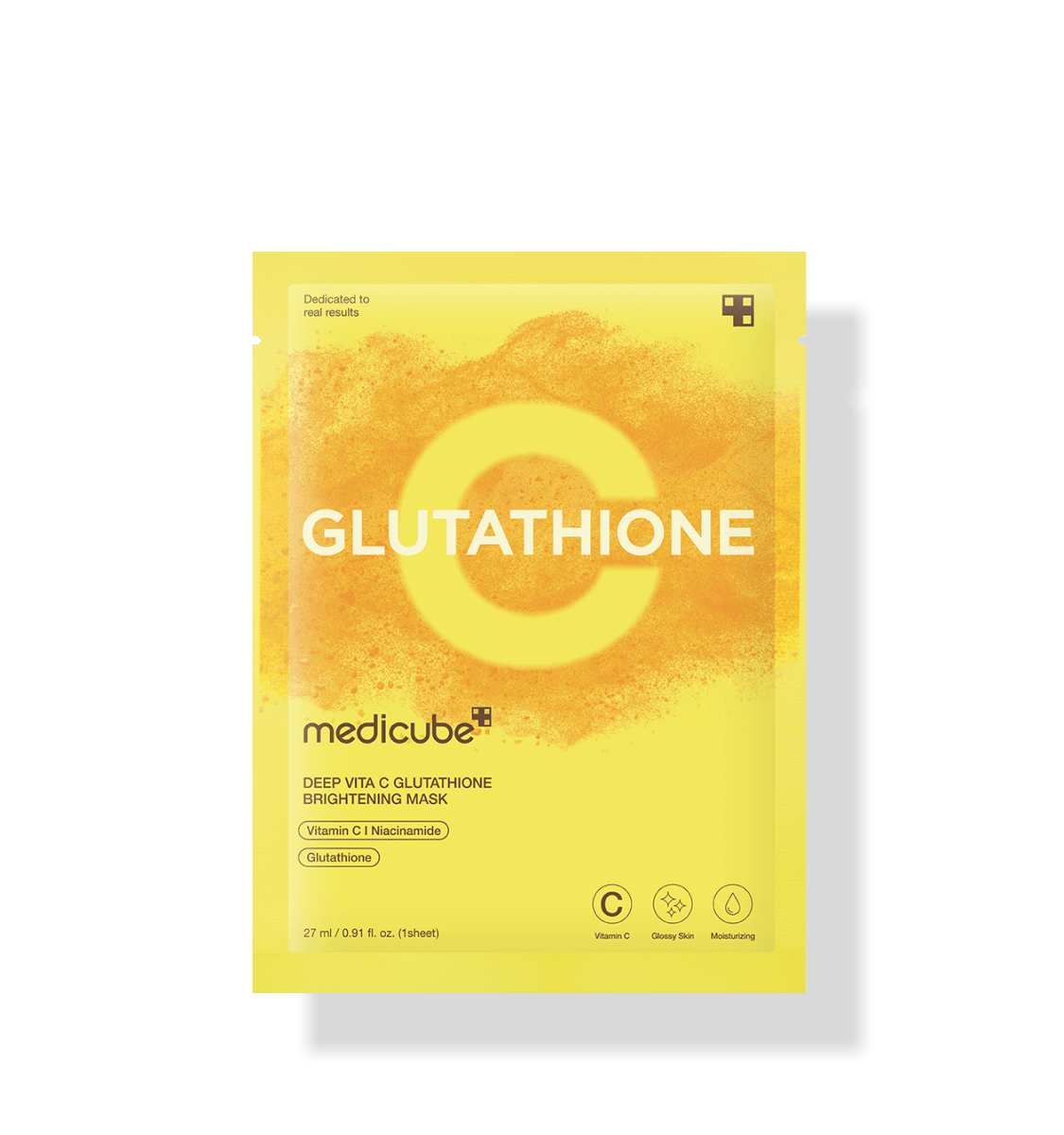 medicube Deep Vita C Glutathione Brightening Mask 27 X 5ea in bright yellow packaging with vitamin C design and glow icons