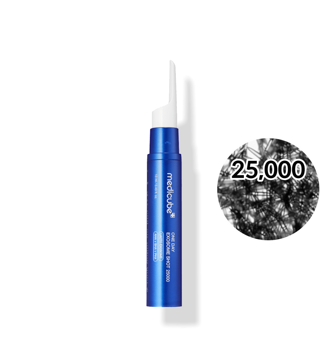 medicube One Day Exosome Shot 25000 13ml in blue sleek tube with white applicator for intensive pore care treatment