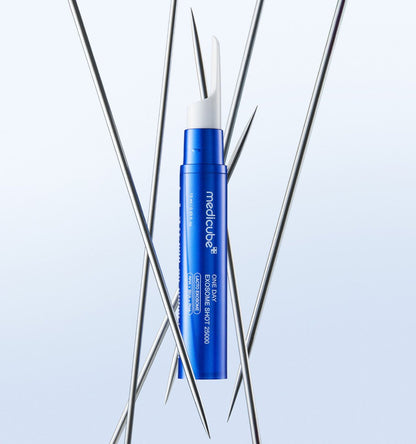 medicube One Day Exosome Shot 25000 13ml in sleek blue bottle with white applicator for intensive pore care