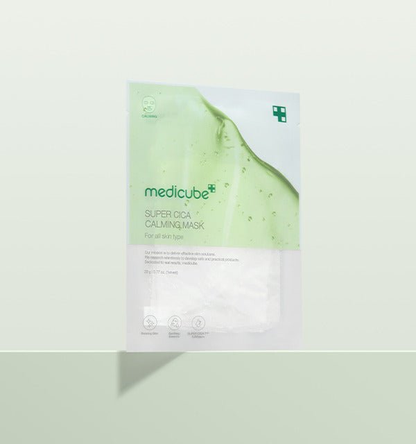medicube Super Cica Calming Mask 22g X 5ea in white and green pack offering deep soothing for sensitive skin