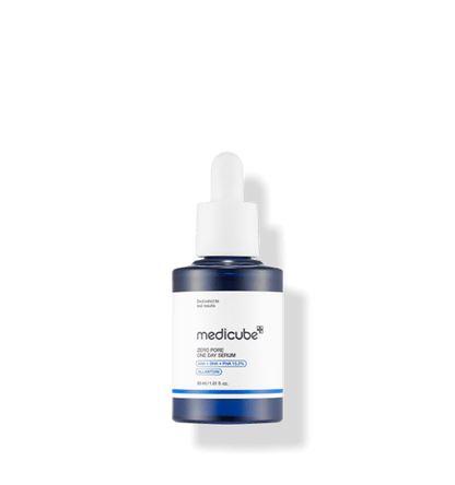 medicube Zero Pore One Day Serum 30ml in blue glass bottle with dropper for pore tightening skincare benefits
