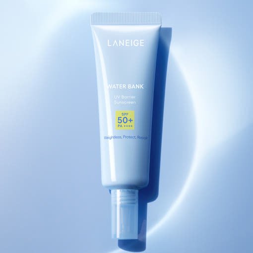 LANEIGE Water Bank UV Barrier Sunscreen SPF50+ PA++++ 50ml tube in light blue packaging with UV protection benefits