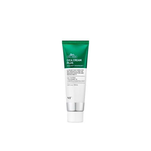 VT Cica Cream Plus 30ml in green and white tube designed for effective moisture lock and soothing skin care benefits