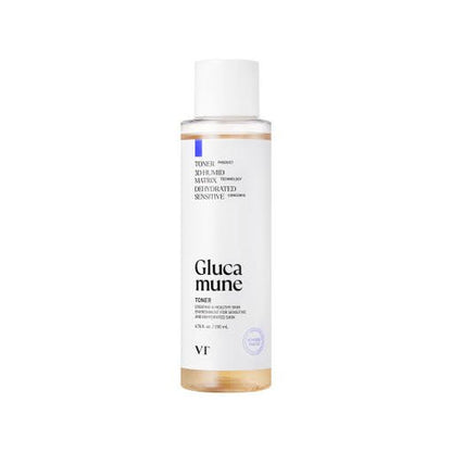 VT Glucamine Toner 200ml - VT Cosmetics in simple clear bottle promoting triple moisturizing benefits for sensitive skin care routines