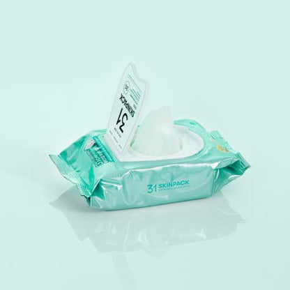 VT Mild 31°C Skin Pack 210g/100ea in teal-green pack with opened lid showing gentle hydration foam inside