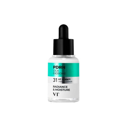 VT R5 PDRN Firming Ampoule 30ml with firming action in a clear bottle featuring a black dropper and teal label
