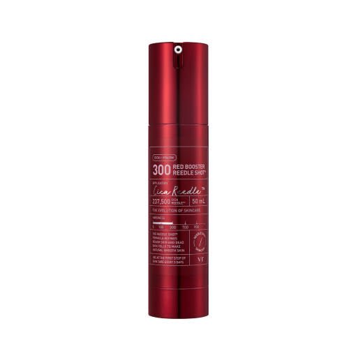 VT Red Booster Reedle Shot 300 50ml in a sleek red airless pump bottle for firm skin care benefits
