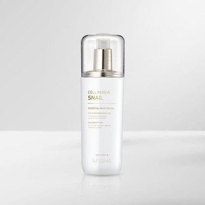 White pump bottle of moisturizing lotion with cell renewing formula and skin repair benefits on light gray background