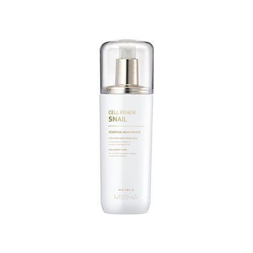 White bottle of moisturizer with clear pump and gold text emphasizing skin repair benefits on a plain white background