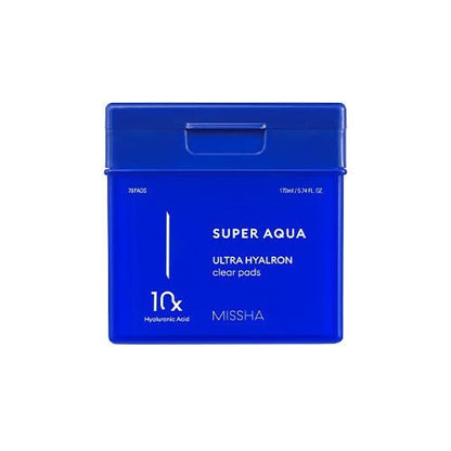 Blue container of hydrating clear pads with hyaluronic acid for skin moisture boost and gentle exfoliation
