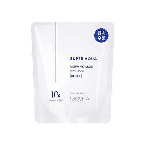 White refill pouch of toner pads featuring deep hydration with super aqua ultra hyalron formula text