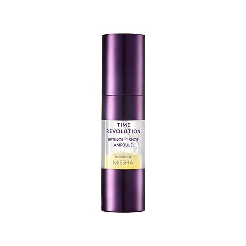Sleek purple bottle of retinol shot ampoule designed for wrinkle reduction with a minimalist label on white background