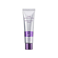 Silver and purple tube of retinol cream with 500 IU strength for enhanced skin elasticity on white background