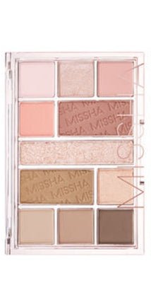 Compact makeup palette with soft rosy and neutral shades for versatile looks in a clear case