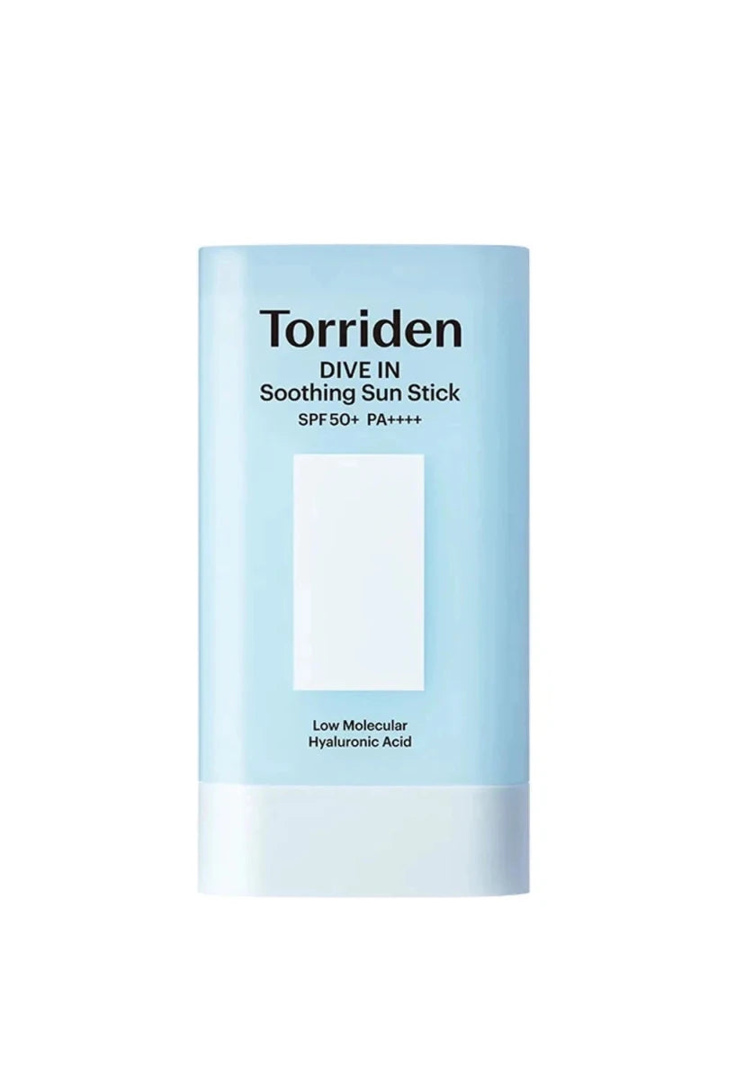 Torriden DIVE IN Soothing Sun Stick SPF 50+ PA++++ 19g in light blue packaging with deep hydration benefits
