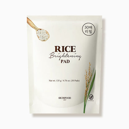 Refill pack of brightening skincare pads with rice grain and natural plant illustration on white background