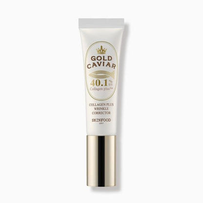 Tube of Gold Caviar collagen plus wrinkle corrector cream with gold and white packaging for enhanced skin elasticity
