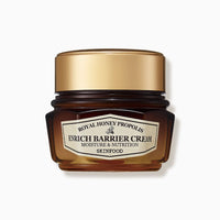 Jar of nourishing enrich barrier cream with royal honey propolis in amber glass and gold lid packaging