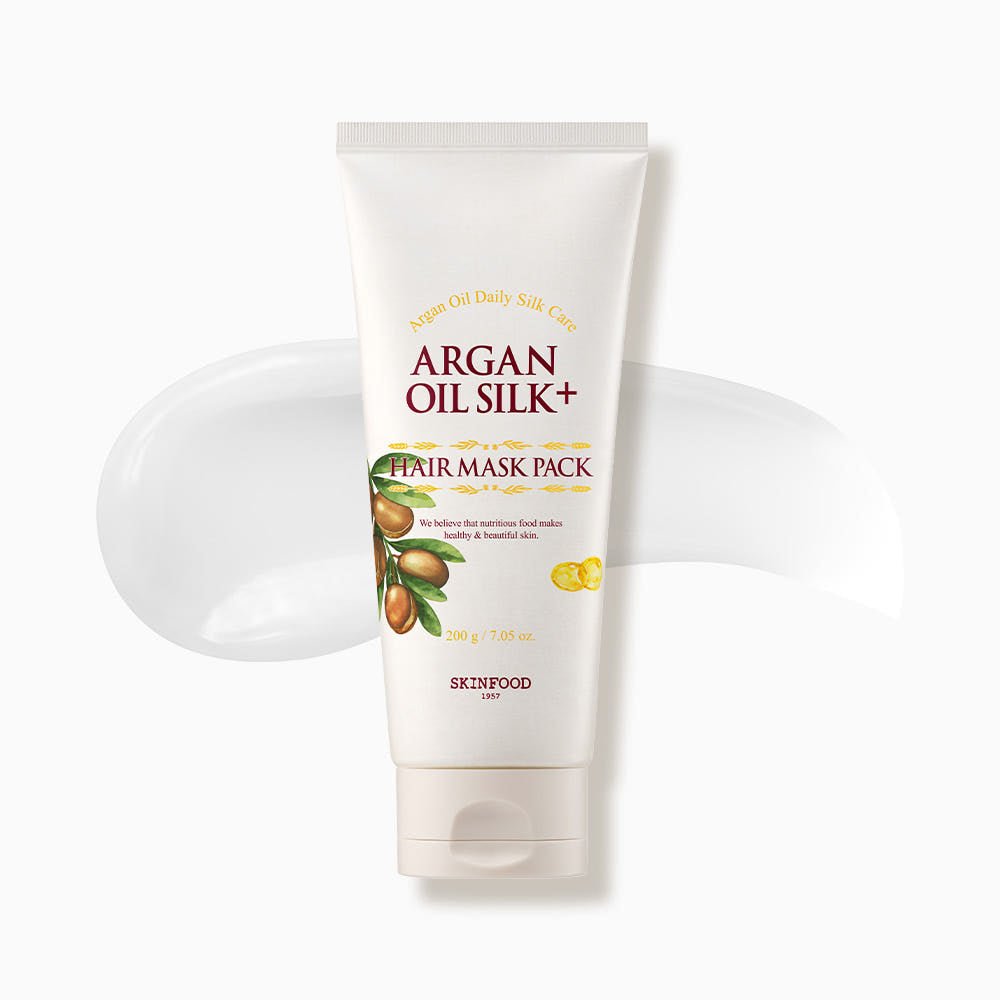 SKINFOOD Argan Oil Silk Plus Hair Mask Pack 200g with nourishing argan oil for smooth, silky hair treatment care