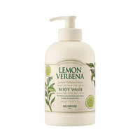 SKINFOOD Lemon Verbena Body Wash 450ml bottle with moisturizing formula and citrus verbena illustrations on label