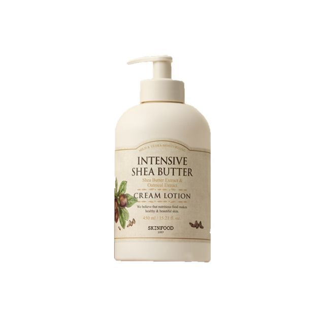 SKINFOOD Intensive Shea Butter Body Cream Lotion 450ml in cream bottle with pump for deep hydration and skin nourishment