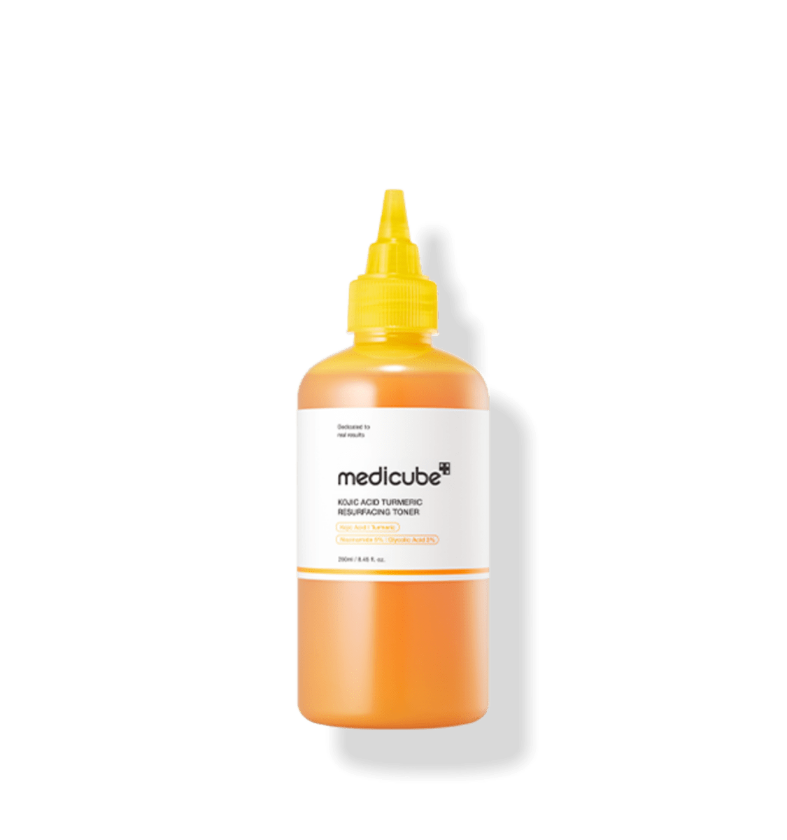 medicube Kojic Acid Turmeric Resurfacing Toner 250ml in bright orange bottle with brightening effect for skin care