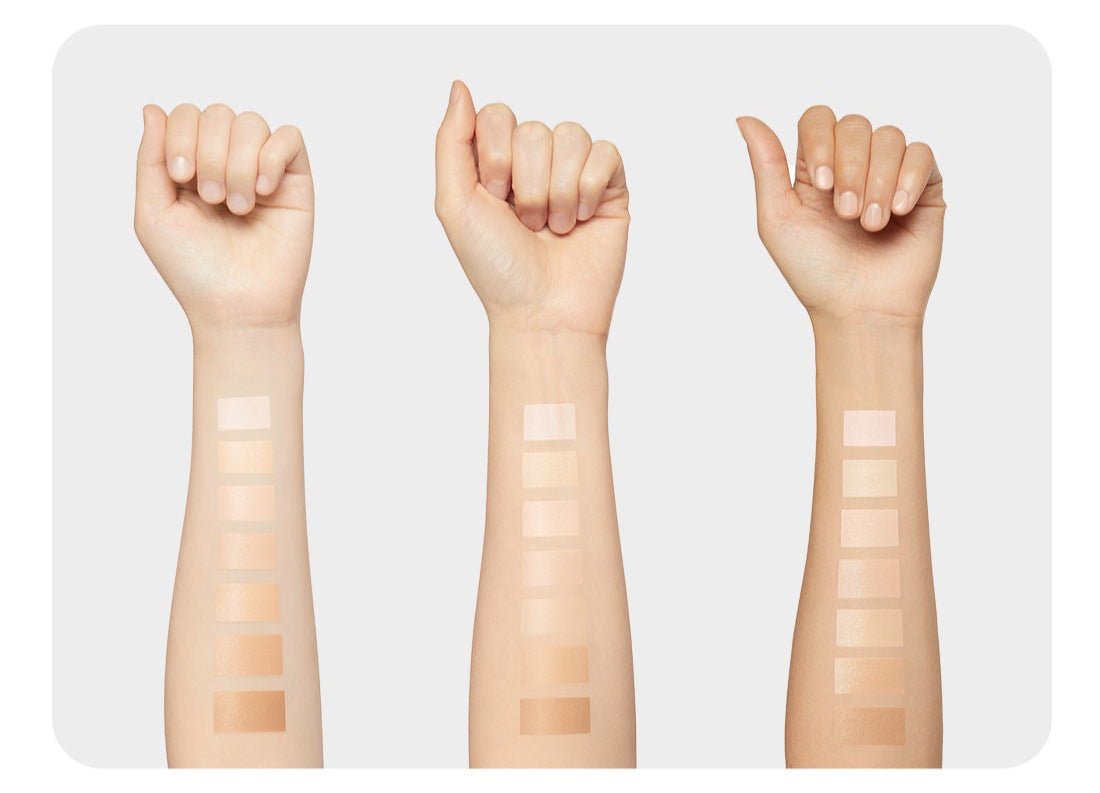 LANEIGE Neo Cushion Mewy SPF42 PA++ 15g (Refill) natural coverage swatches on three arms with light to deep tones